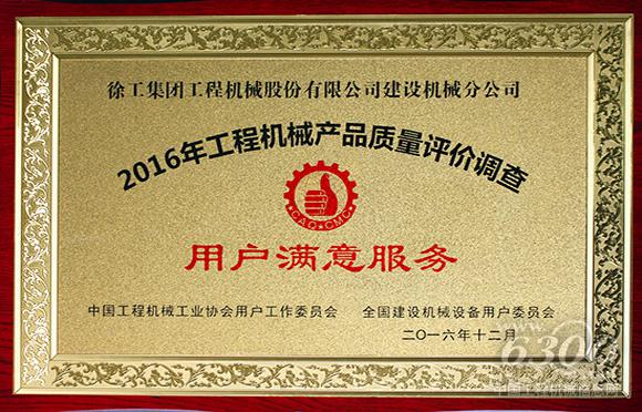 徐工<a href=http://product.d1cm.com/qizhongji/ target=_blank>起重機械</a><a href=http://product.d1cm.com/lvdaidiao/ target=_blank>履帶起重機</a>板塊和塔機板塊分別榮獲“產品質量全國用戶滿意獎”和“用戶滿意服務獎”。