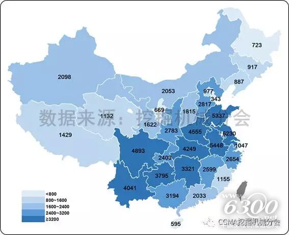 圖20--2017年1-7月國內挖掘機械市場各省份銷量.