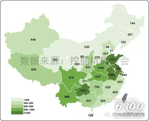 圖23--2017年1-7月國內挖掘機械市場各省份中挖銷量.