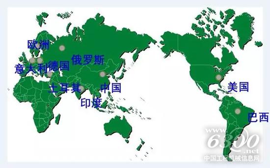 目前中聯重科專利海外布局情況如圖所示